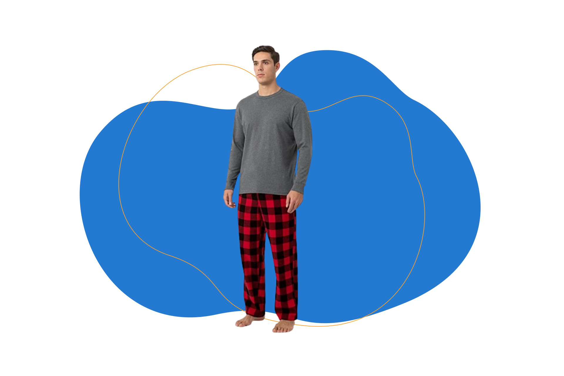 Pijama de hombre de invierno con camiseta de algodón y pantalón de franela a cuadros