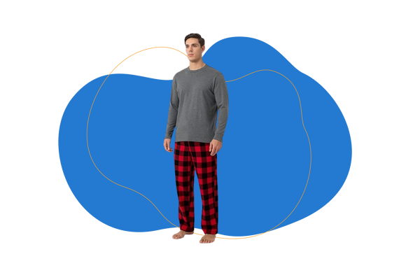 Pijama de hombre de invierno con camiseta de algodón y pantalón de franela a cuadros